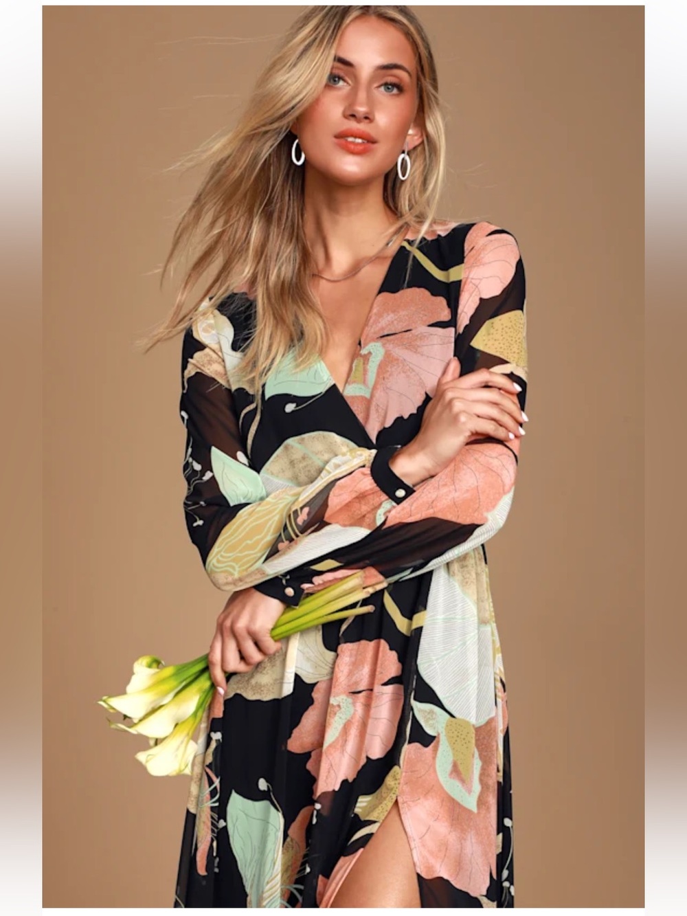Lulus Wondrous Water Lilies Black Floral Print Maxi Dress (M) - Picture 3 of 6